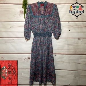 Vintage Paisley Floral Lachine Georgette Dress M